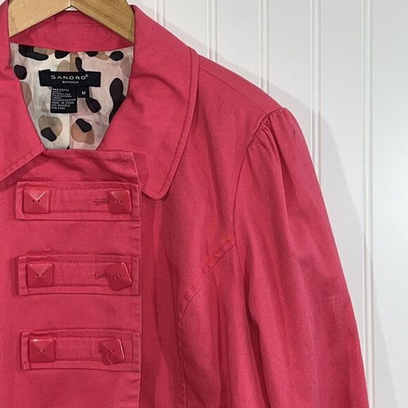 SANDRO Pink Button Pea Coat Women's Medium Pockets Lined - Picture 2 of 10